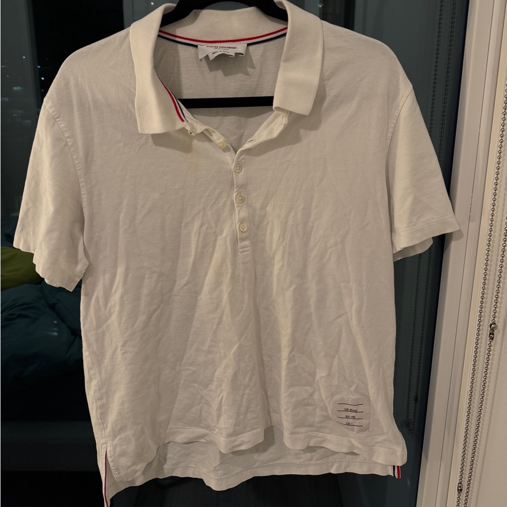 Authentic Thom Browne White Polo with Signature Stripe size 2